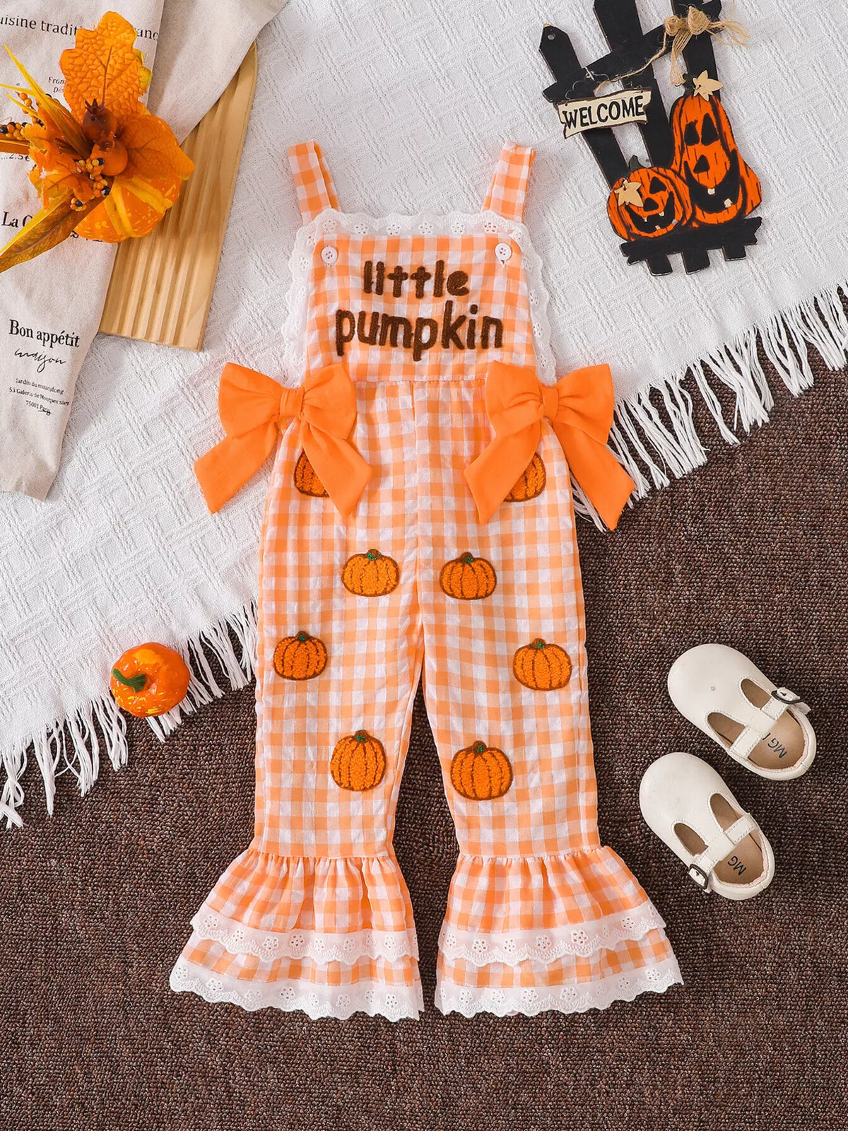 Children's Little Pumpkin Gingham Ruffle Hem Jumpsuit