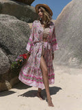 Printed Open Front Cover-Up with Tied Waist