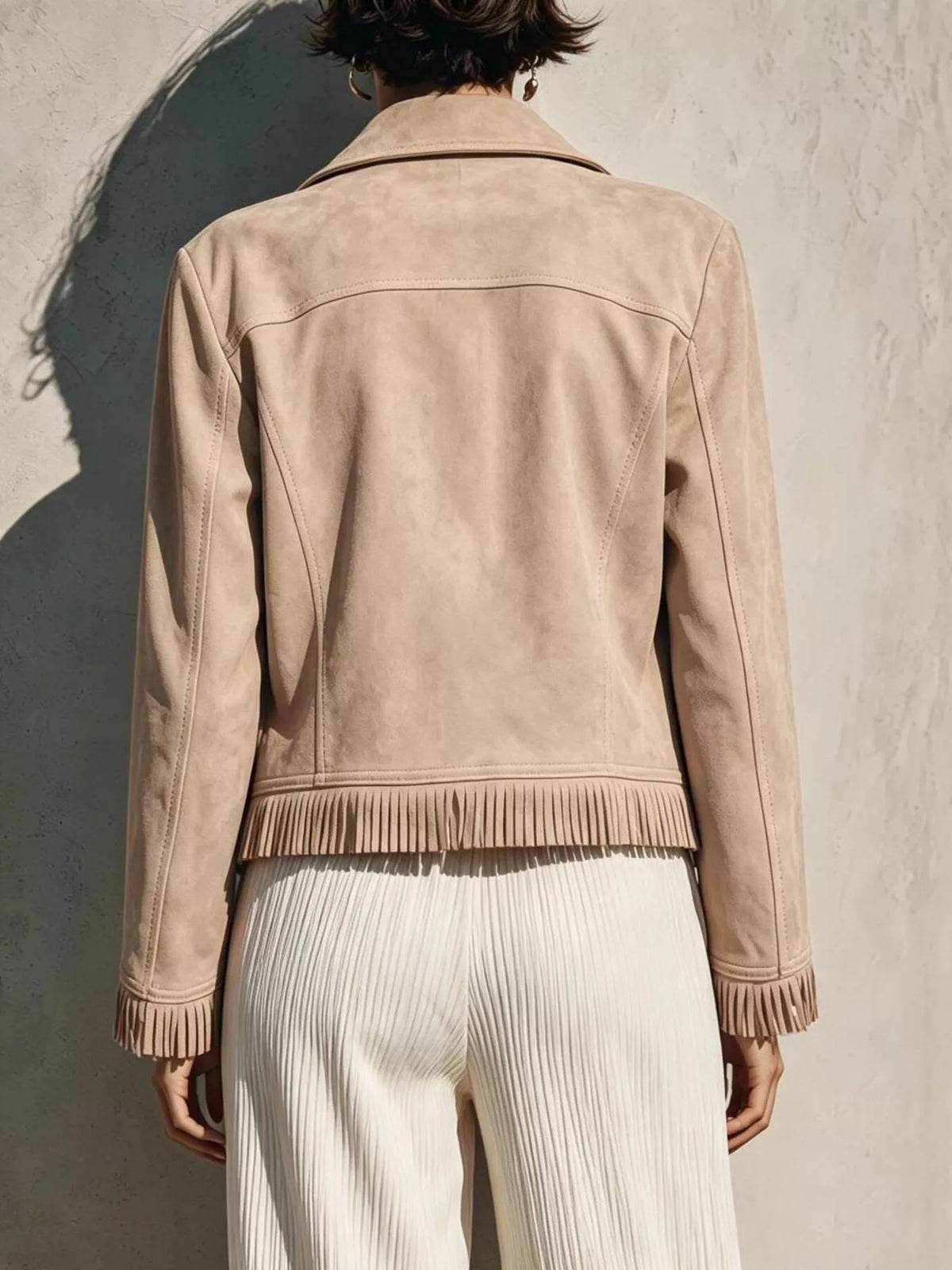 Faux Suede Fringe Moto Jacket