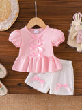 Children's Bow Ribbed Top and Shorts Set