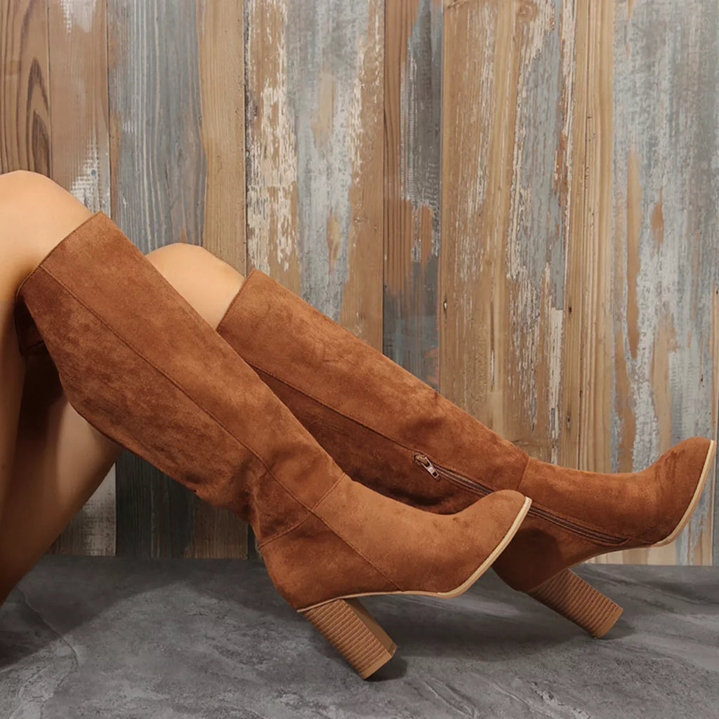 Point Toe Block Heels Boots