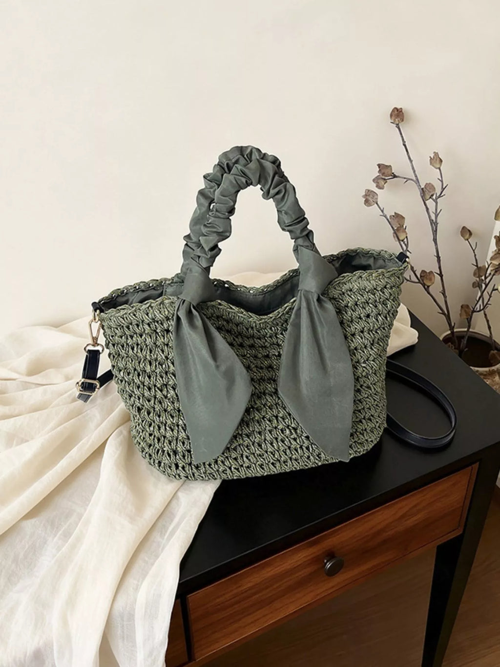 Woven Ruched Handle Crossbody Bag