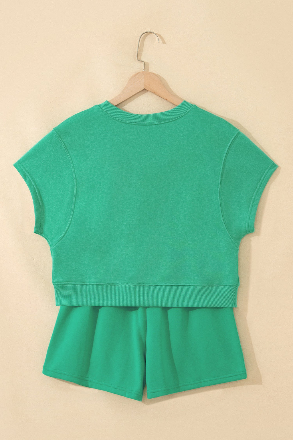 Sea Green Solid Color Loose Tee Drawstring Shorts 2pcs Outfit