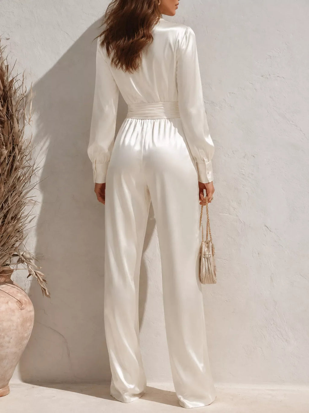Satin Long Sleeve Wide Leg Jumpsuit