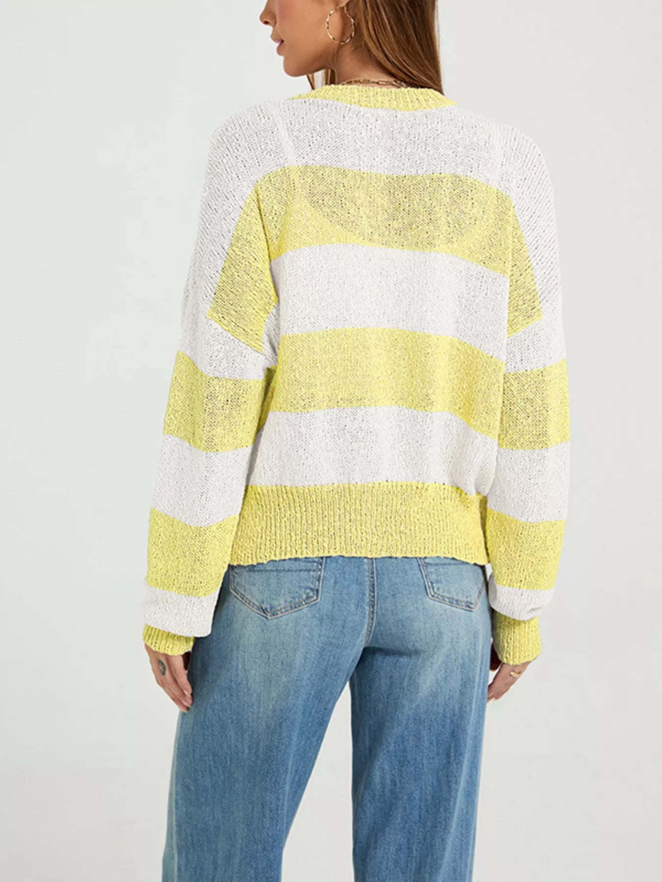 Casual Striped Button-Down Knit Cardigan