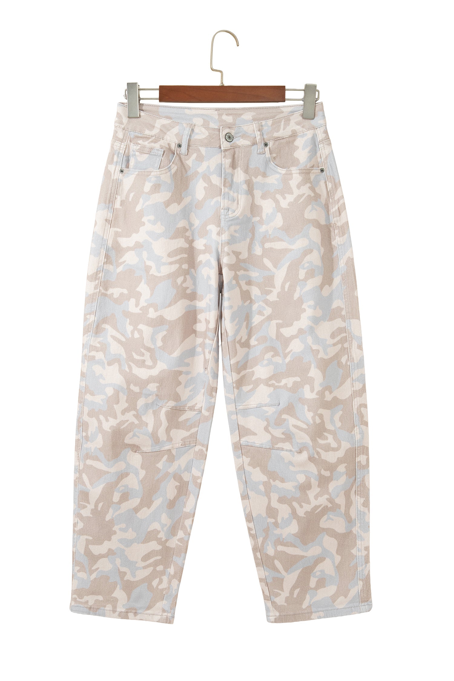 Khaki Camouflage Pattern Pocket Rivet Detail Ankle-Length Harem Fit Jeans