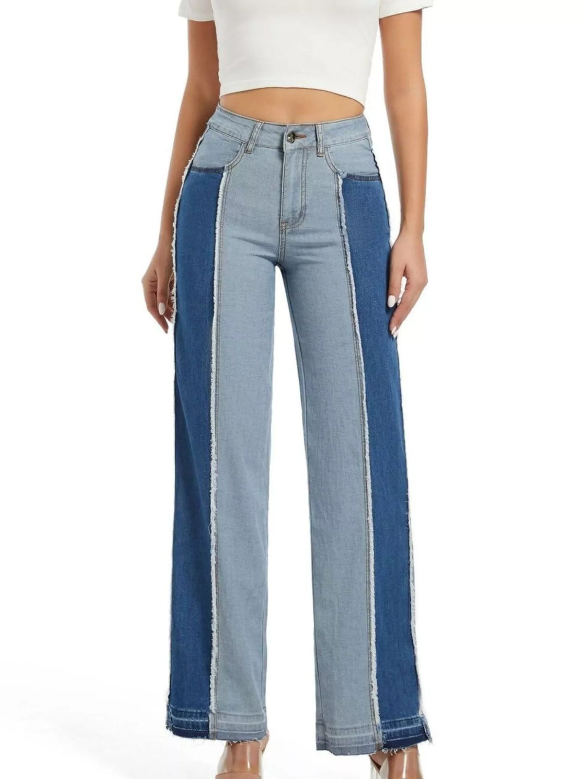 High-Waisted Two Tone Jeans