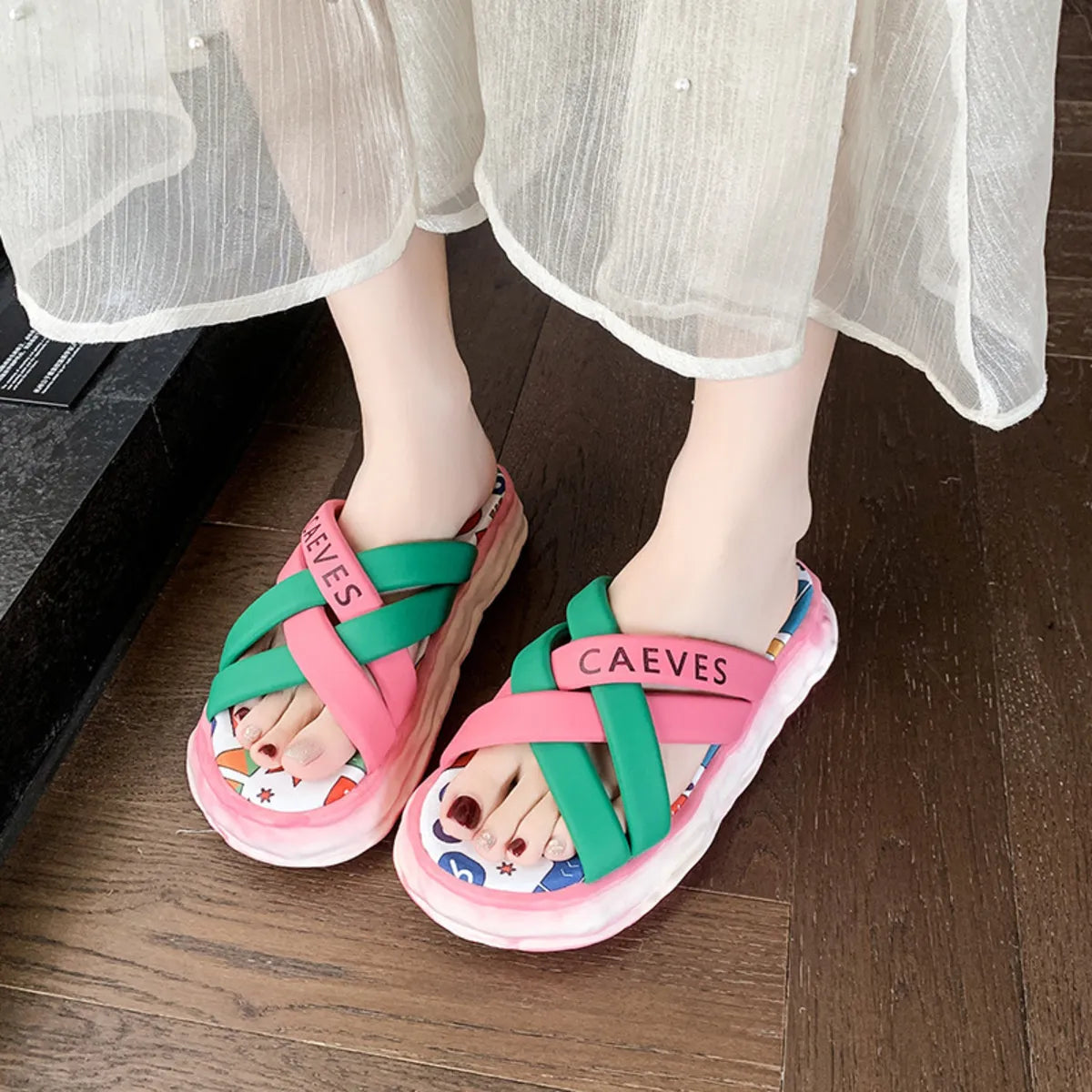 Colorful Letter Print Platform Sandals