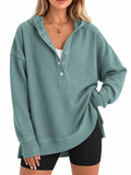Full Size Snap Button Placket Dropped Shoulder Hoodie Plus Size