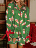 Green Christmas Nutcracker Button-Up Top and Shorts Lounge Set