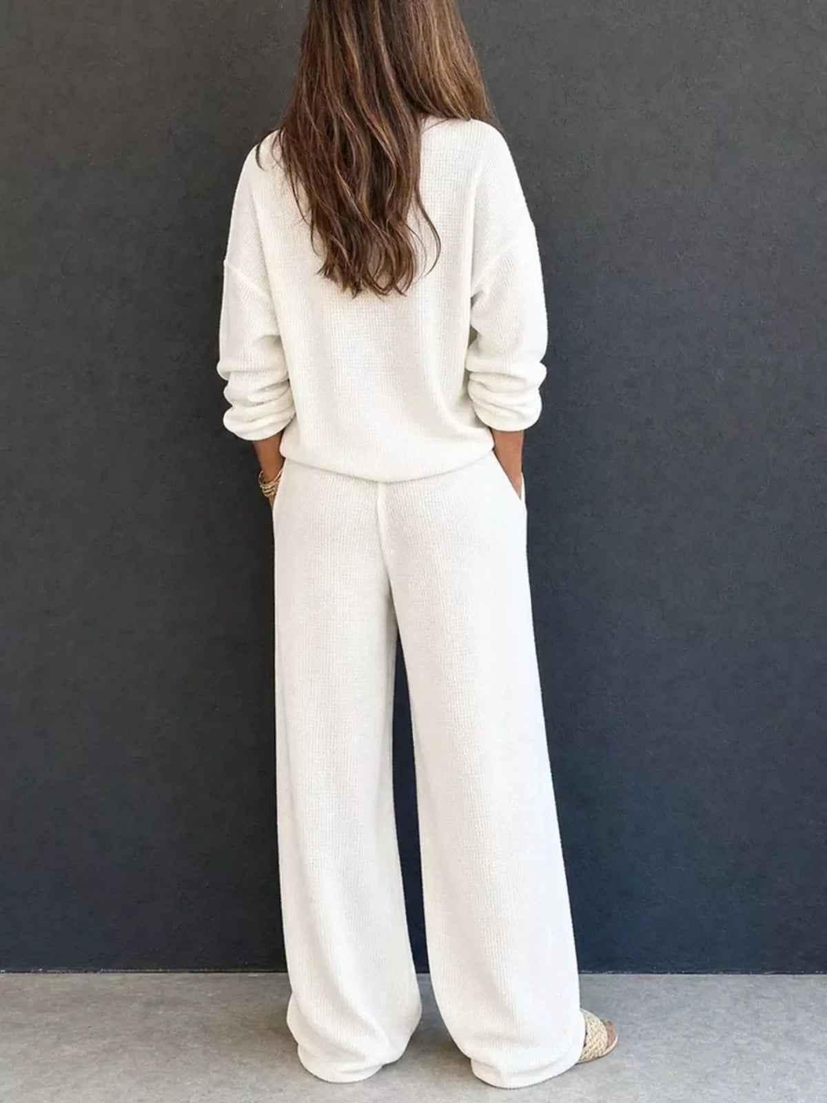 Waffle Knit Button Detail Top and Pants Set