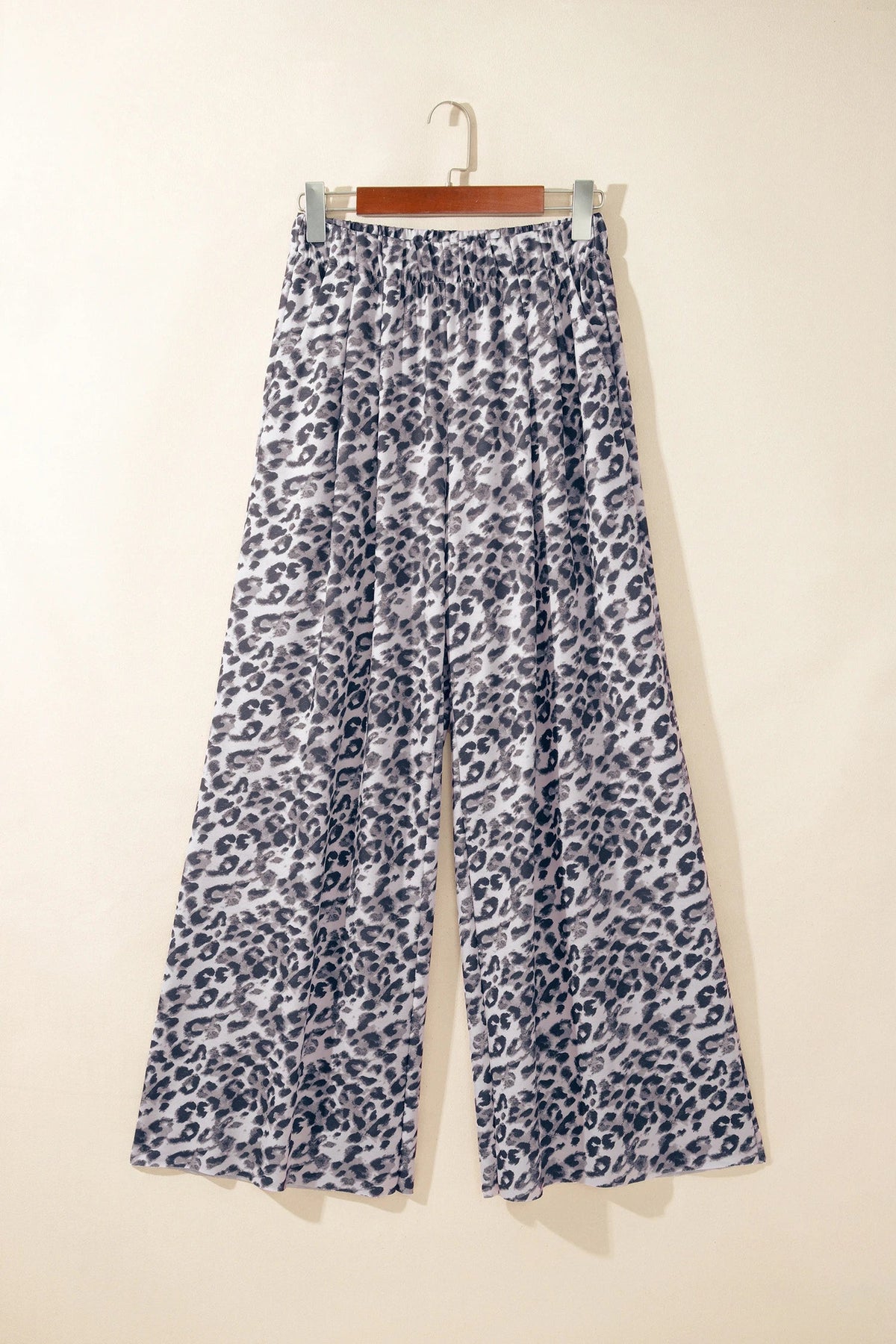 Leopard Elastic Waist Raw Hem Wide Leg Pants