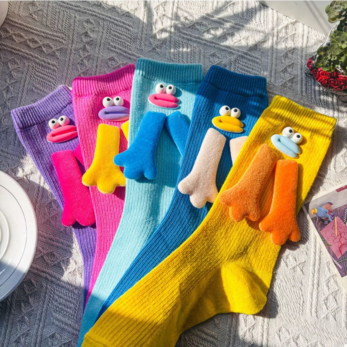Cartoon Ribbed Knit Crew Socks