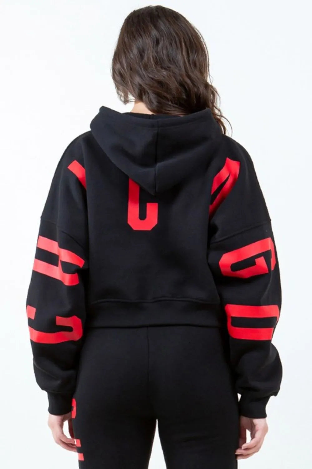 Graphic Cropped Hoodie with Drawstring Hood