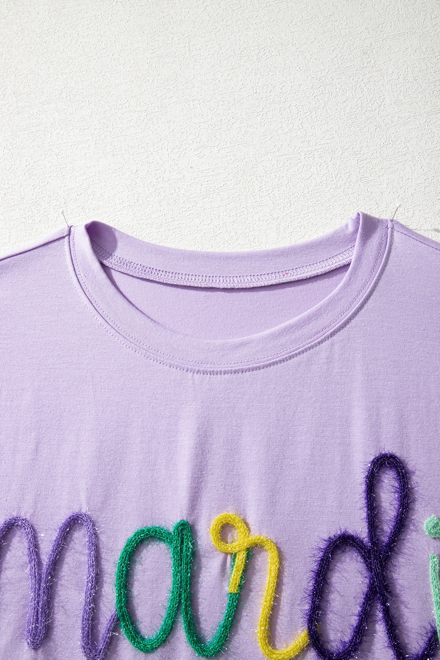 Lavendula Mardi Gras Tinsel Letter Graphic Loose T Shirt