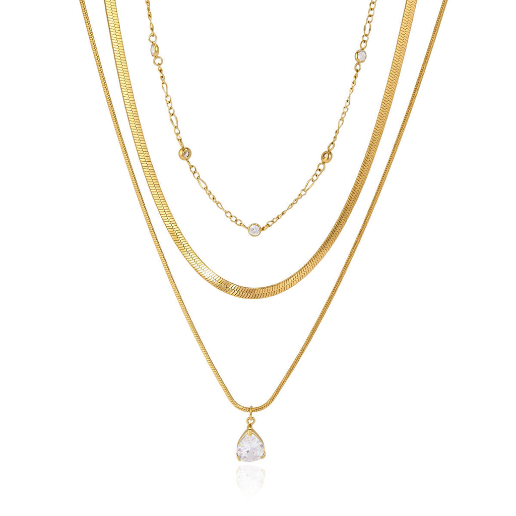 Layered Teardrop Zircon Necklace