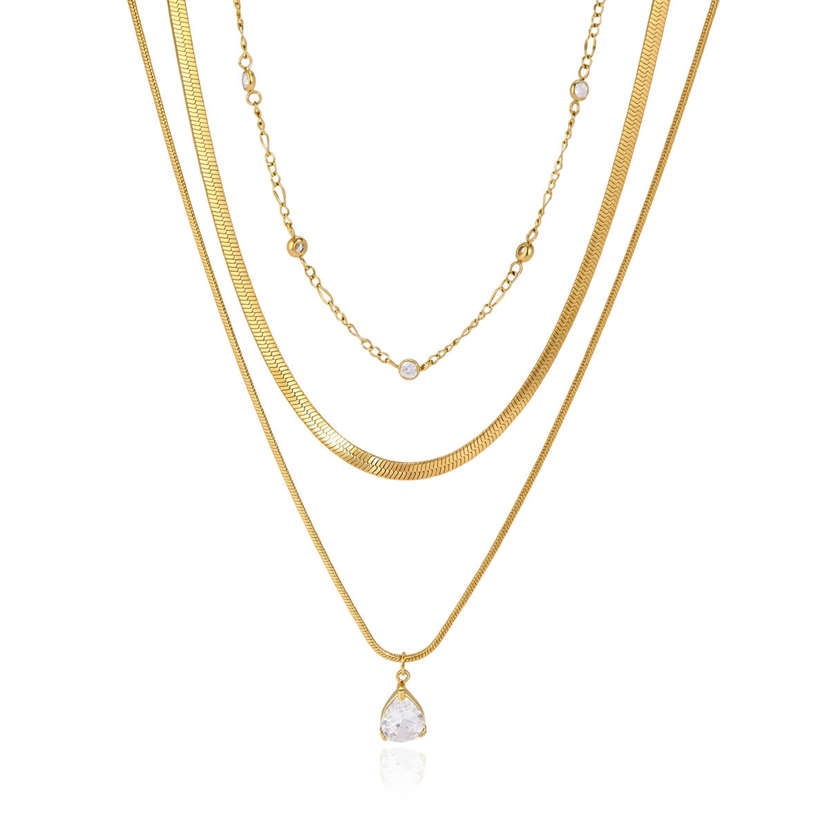 Layered Teardrop Zircon Necklace