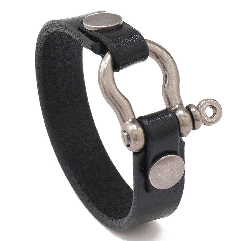 Minimalist Horseshoe-clasp Bracelet Made Of First-layer Cowhide Leather