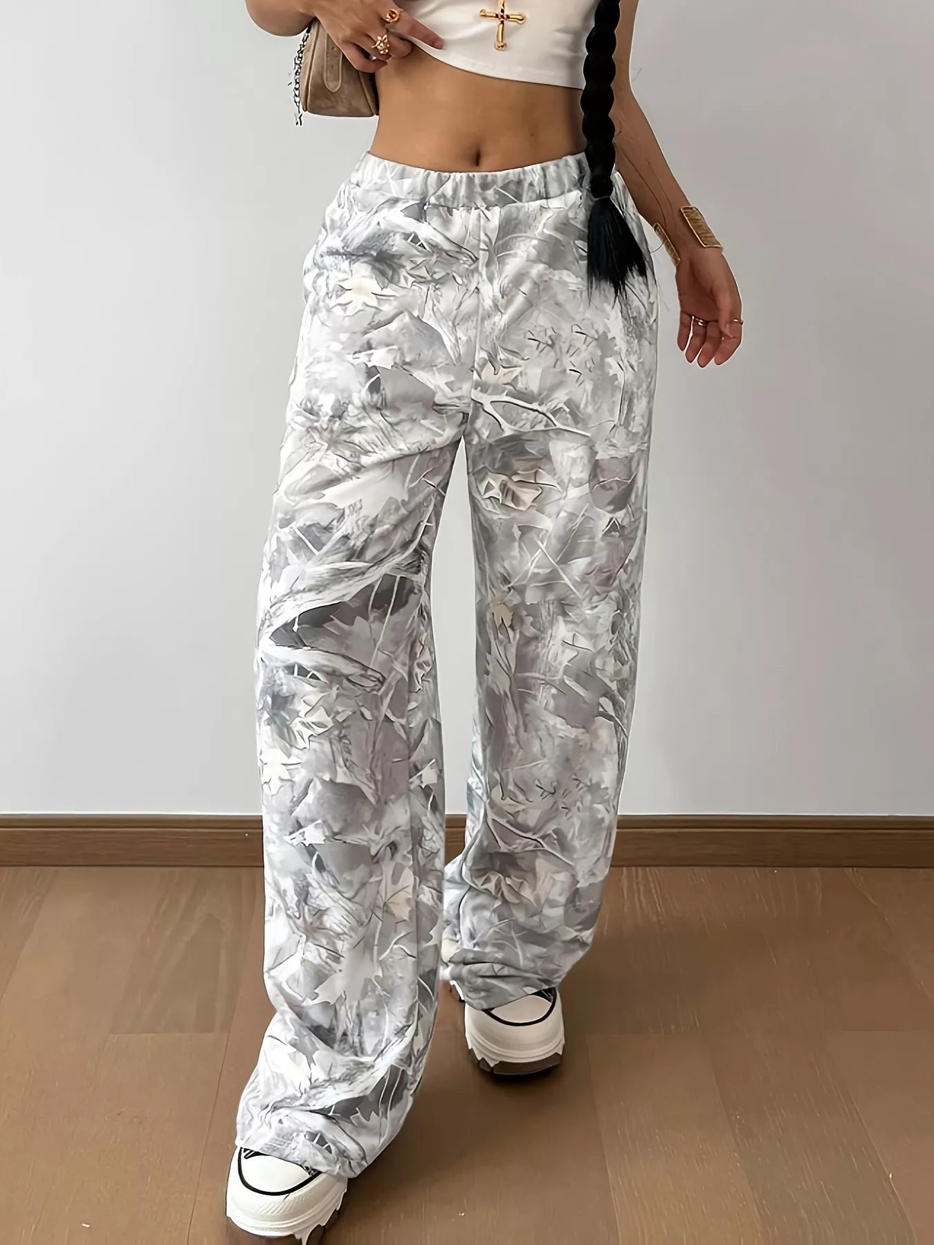 Abstract Print Wide Leg Pants