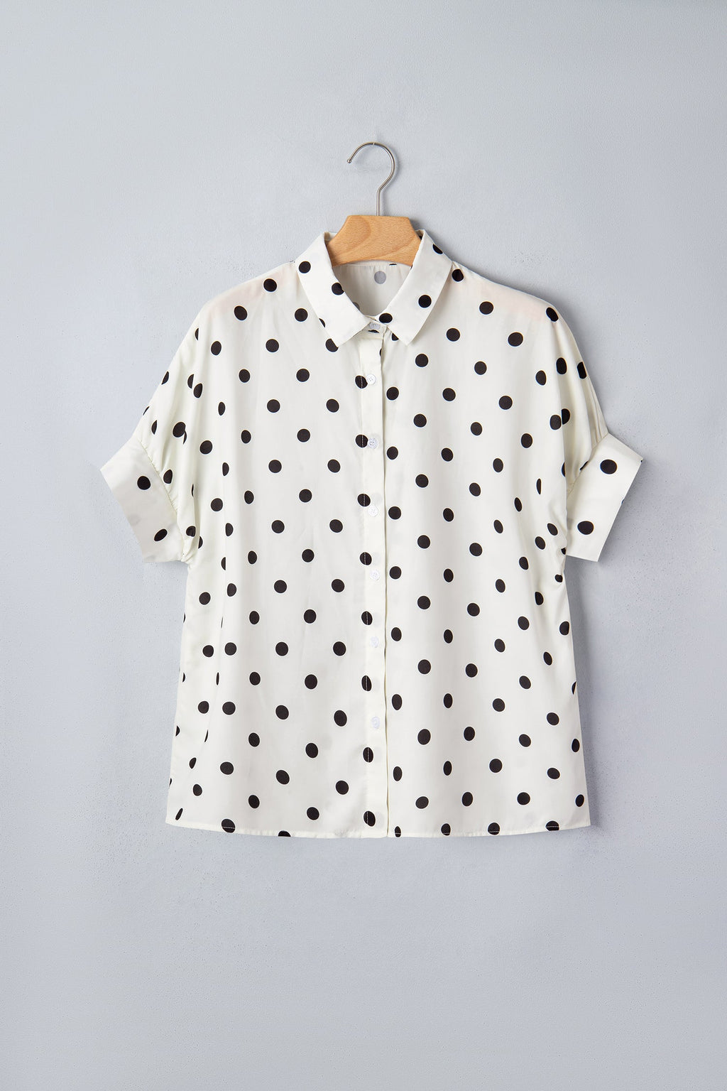Beige Polka Dot Print Loose Dolman Shirt