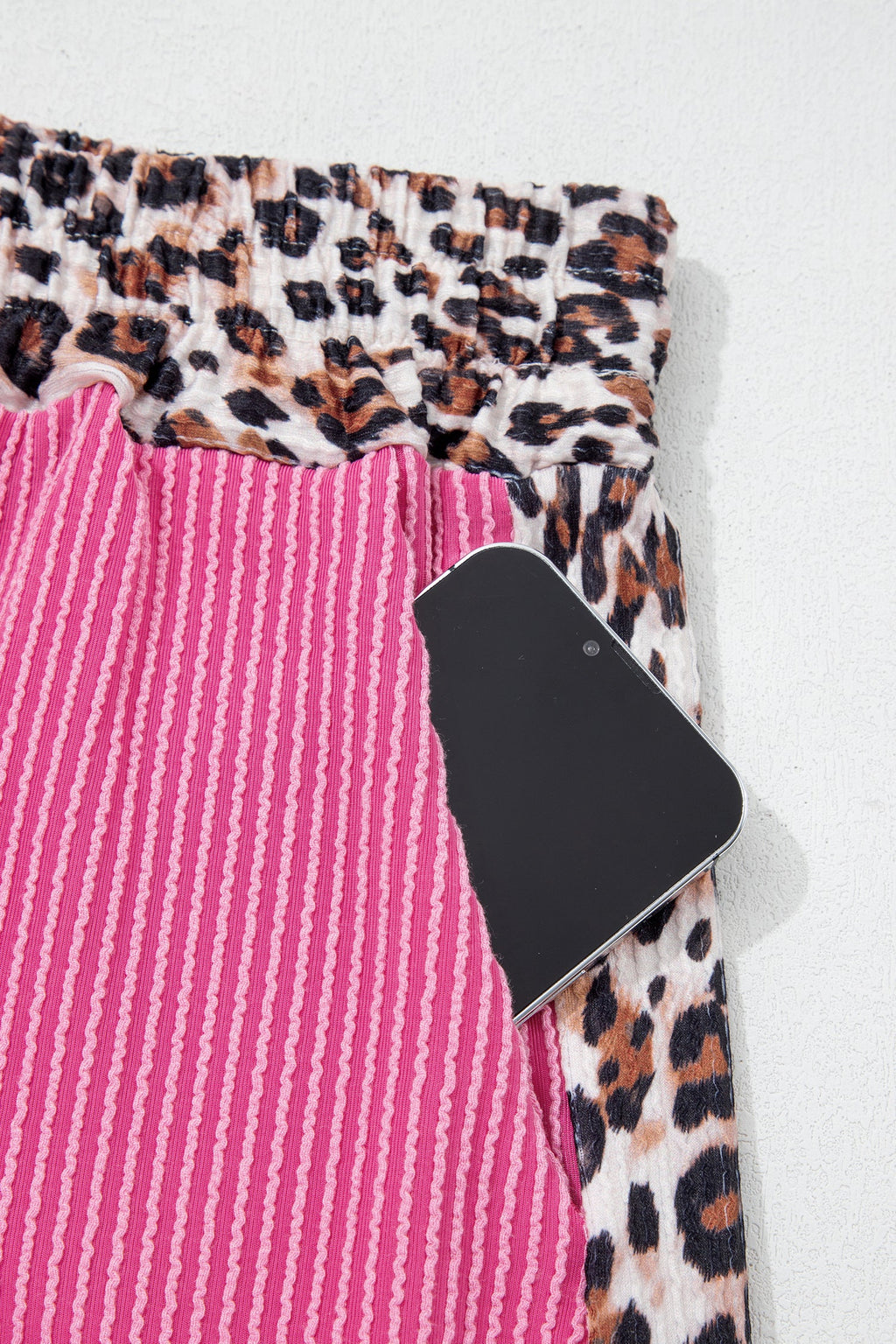 Sachet Pink Leopard Trim Twist Ribbed Short Set