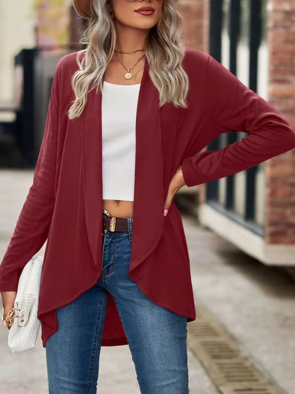 Open-Front Dropped Shoulder Cardigan