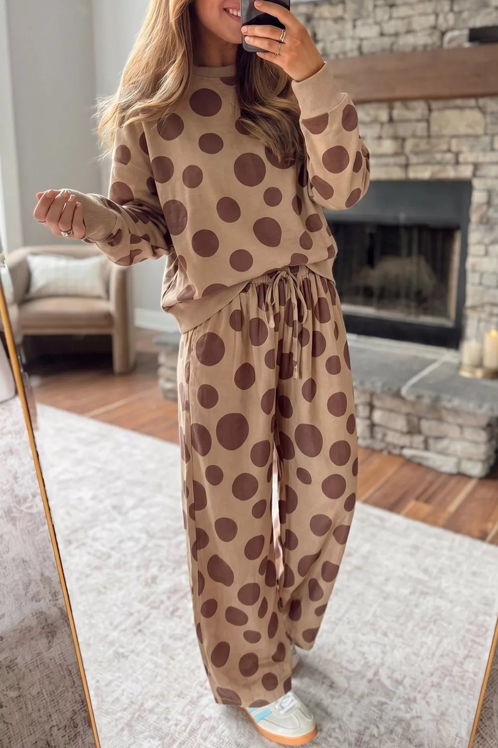 Polka Dot Top and Pants Two-Piece Set