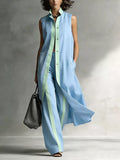 Full Size Sleeveless Longline Vest and Wide‑Leg Pants Set Plus Size
