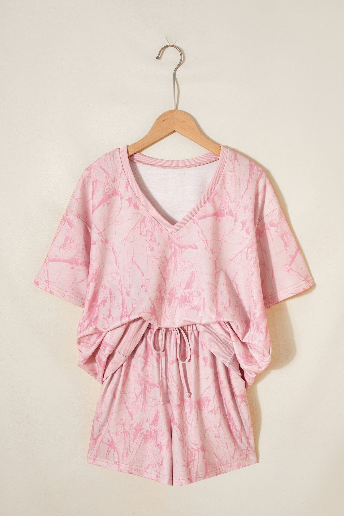 Camo V-Neck Tee & Drawstring Shorts Set