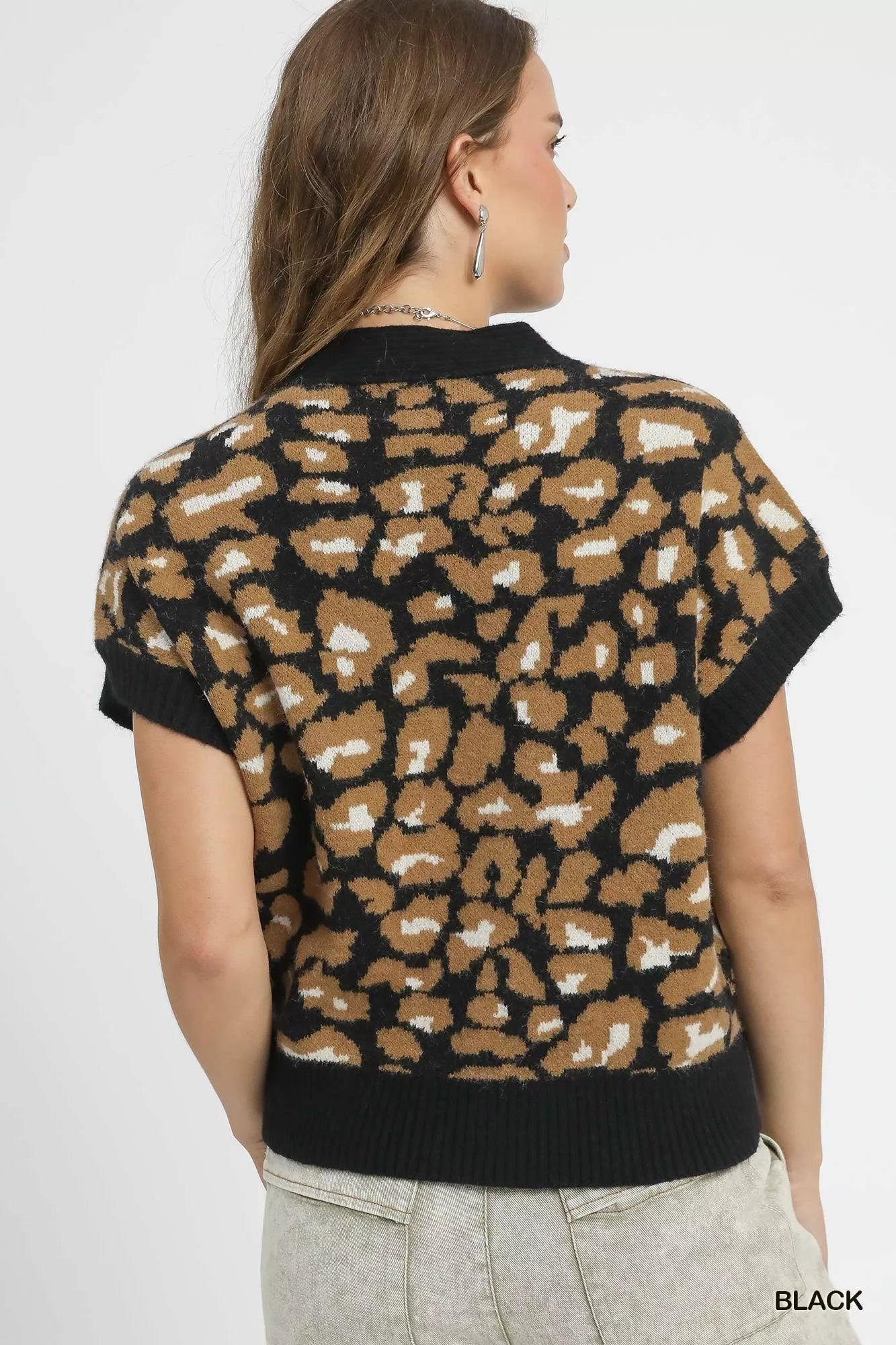 Umgee Leopard Button Down Short Sleeve Cardigan