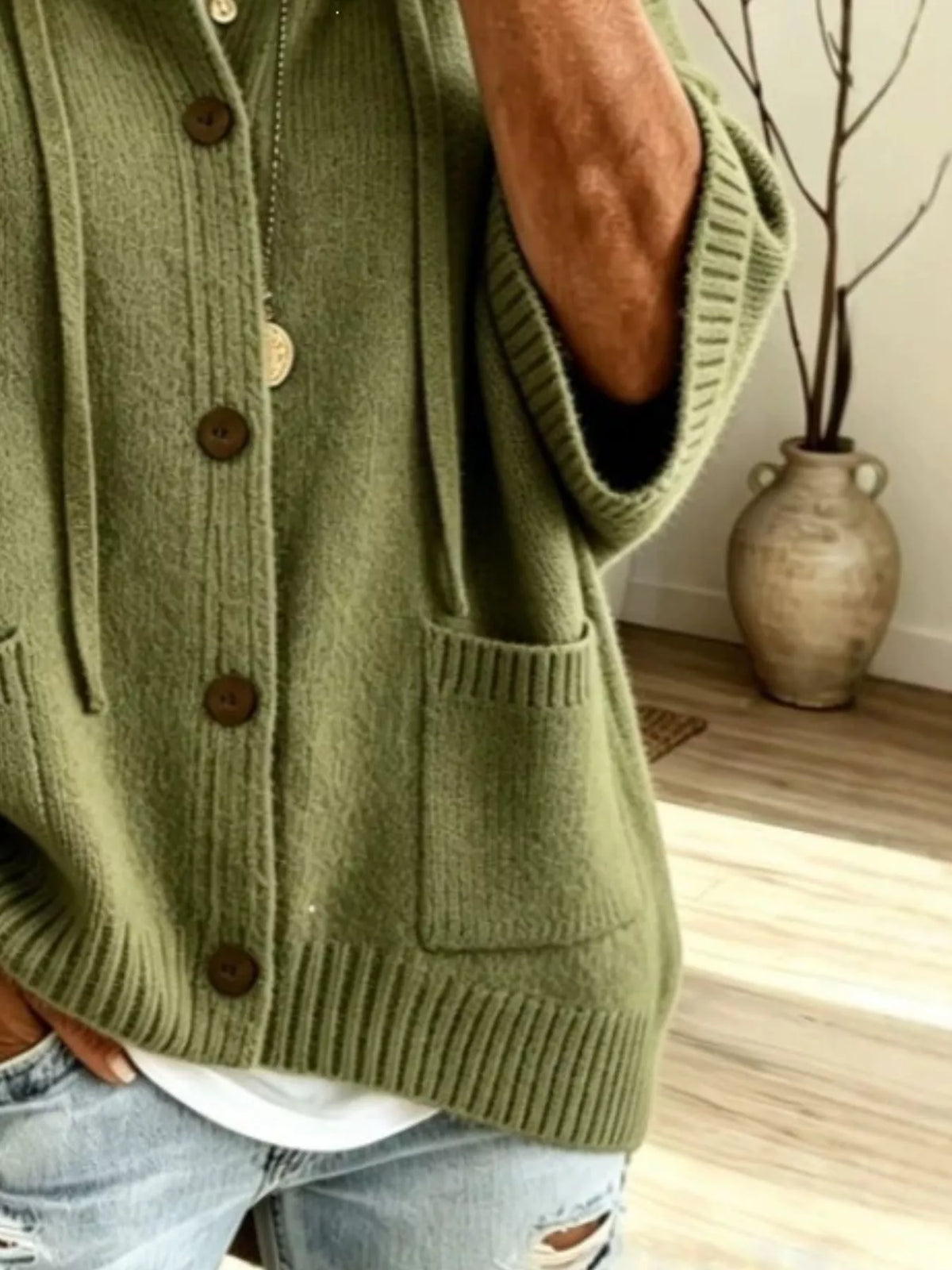 Full Size Hooded Button-Down Knit Cardigan Plus Size