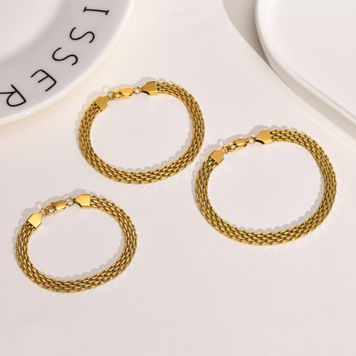 European And American Style Titanium Steel Mesh Woven Bracelet Simple Metal Chain 18K Gold