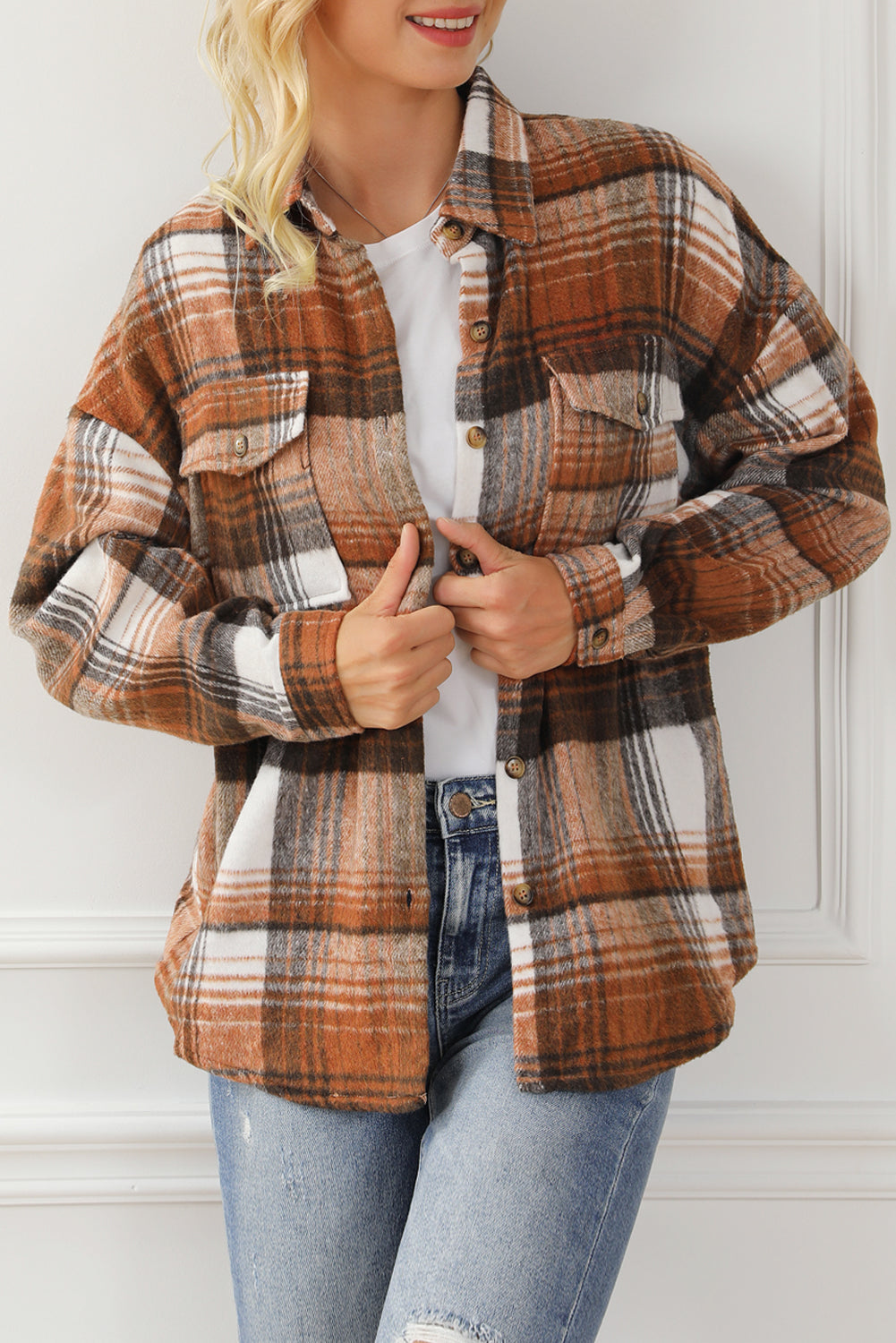 Plaid Flap Chest Pockets Shacket