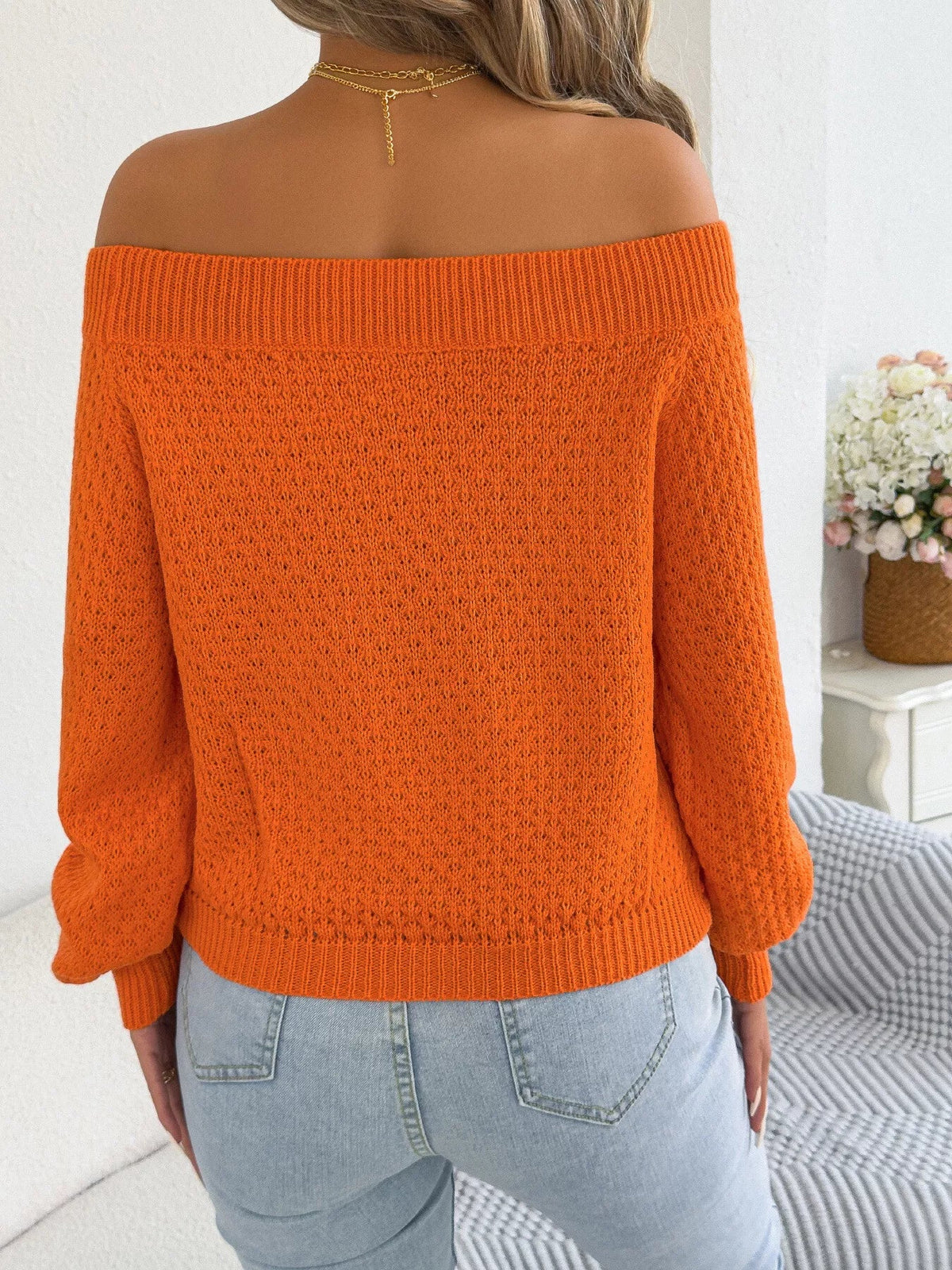 Off-Shoulder Twist Front Textured Knit Top