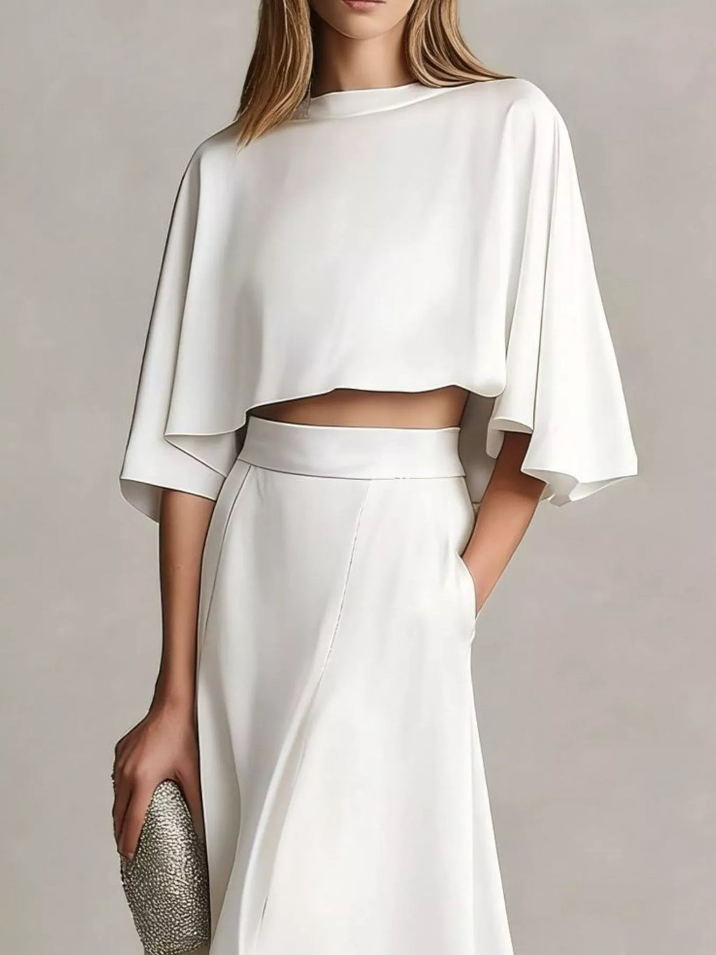 Full Size Satin Crop Top and Maxi Skirt Two-Piece Set Plus Size