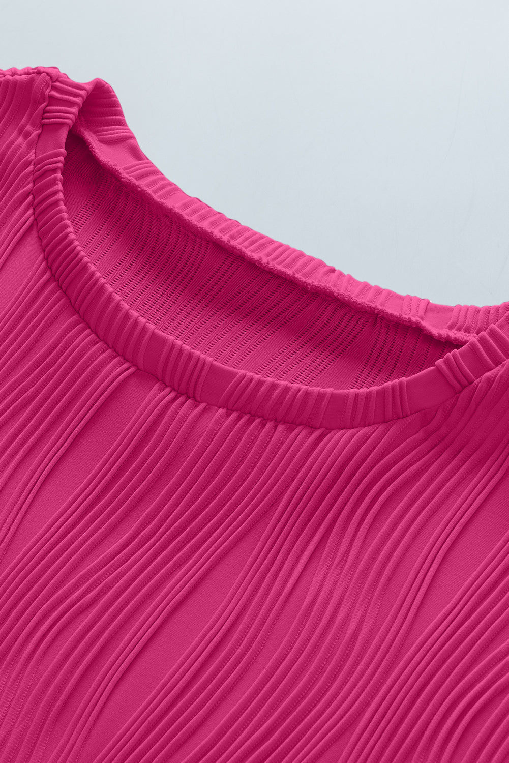 Plus Size Solid Wavy Textured Short Sleeve Tee