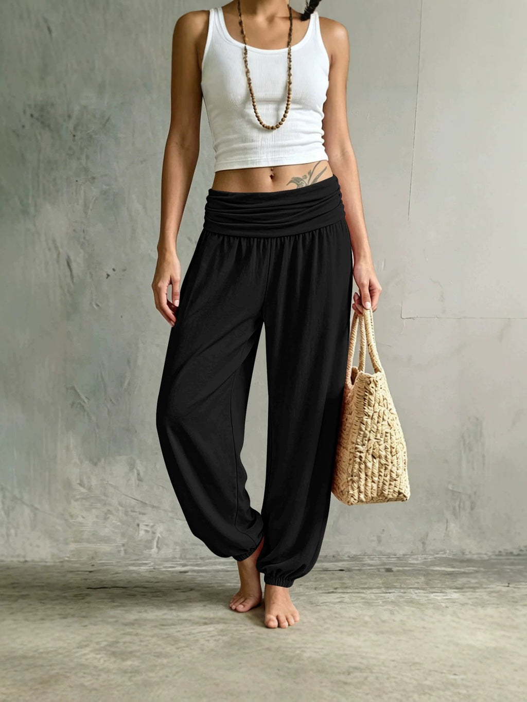 High-Waisted Cuffed Harem Joggers Soft Skin-Friendly Casual Yoga Balloon Pants