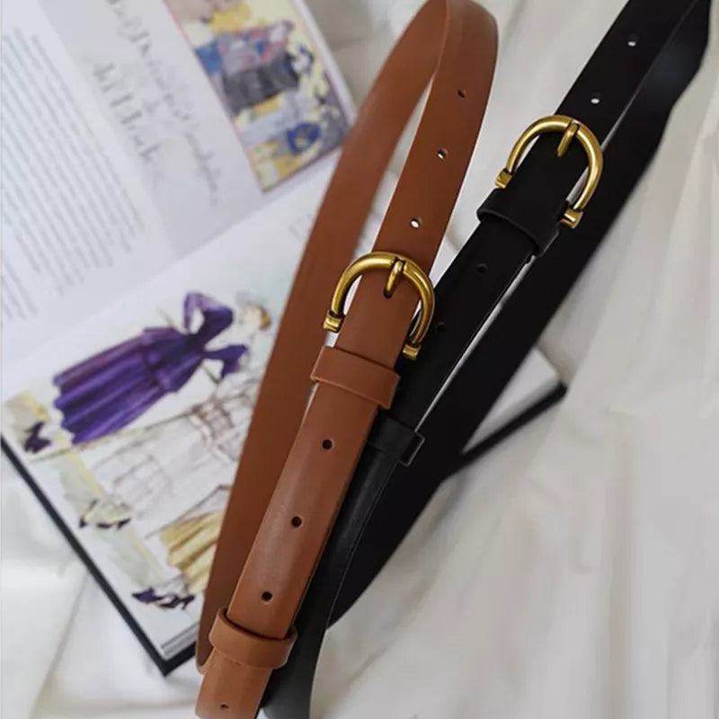 Leather Belt with Golden Buckle