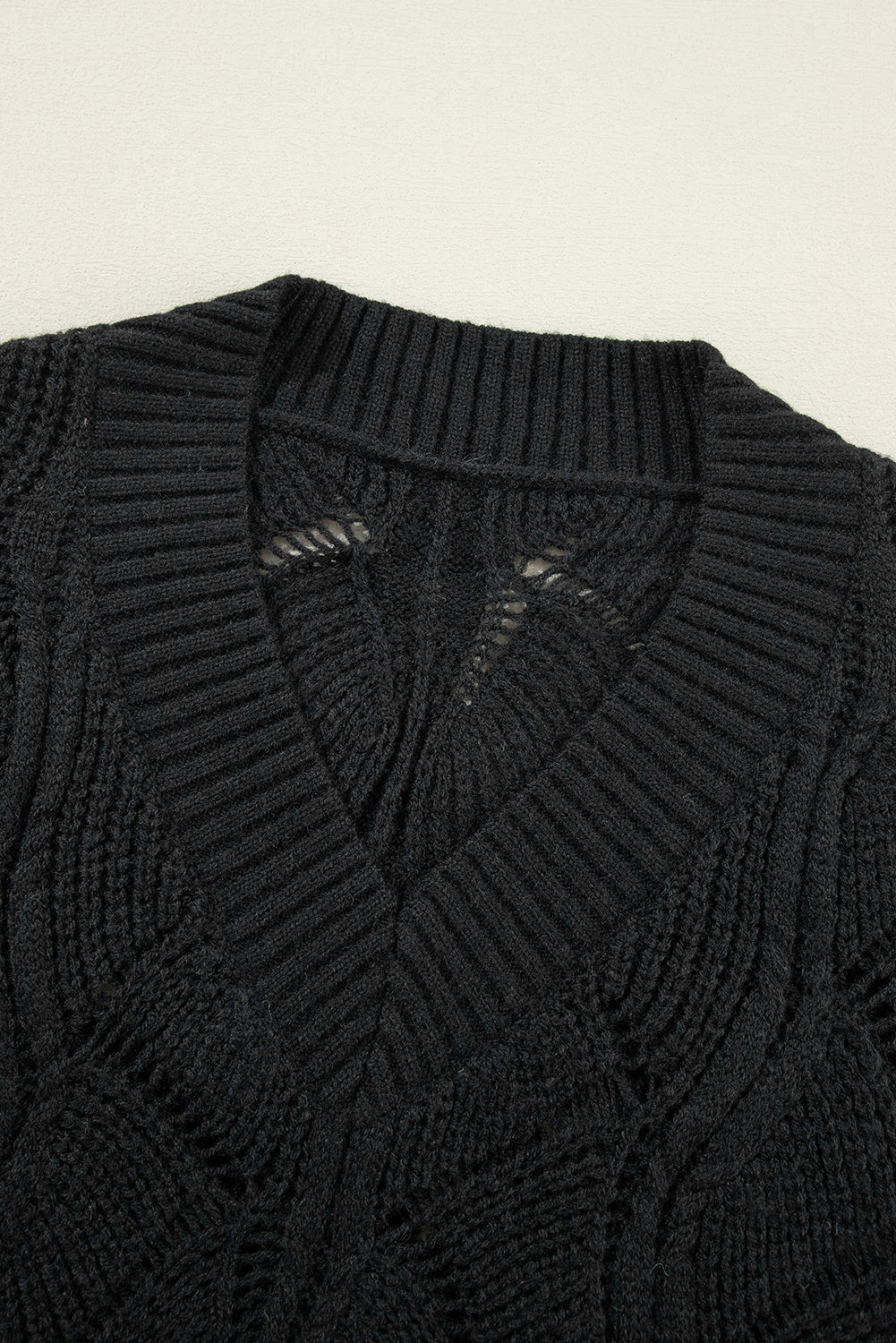 Hollow-Out Knit V-Neck Drop Shoulder Sweater