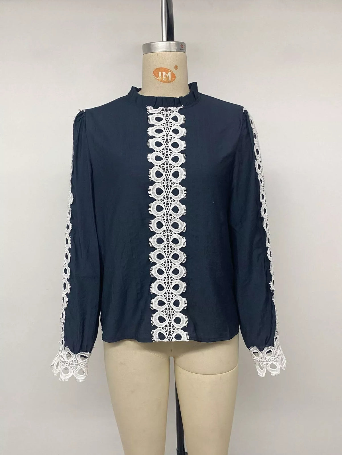 Lace Trim Long Sleeves Blouse