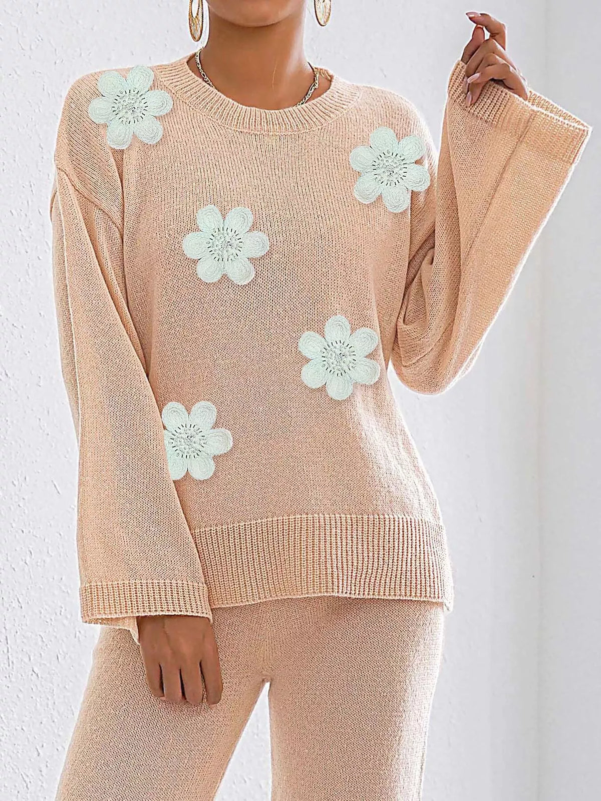Floral Applique Crew Neck Sweater