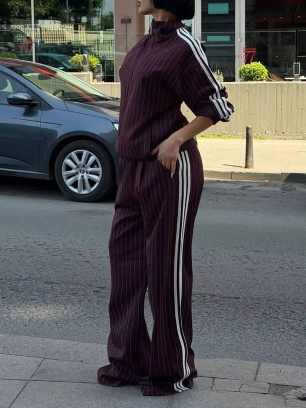 Side Stripe Zip Up Jacket and Pants Set