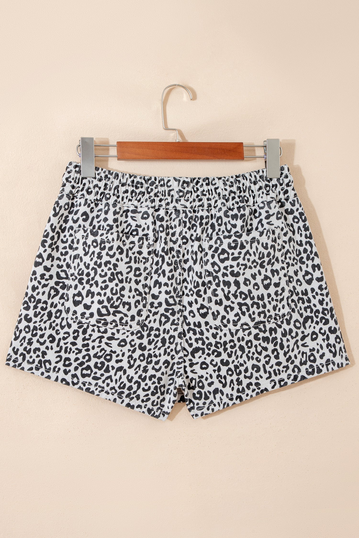 Khaki Leopard Print Tassel Drawstring Casual Denim Skort