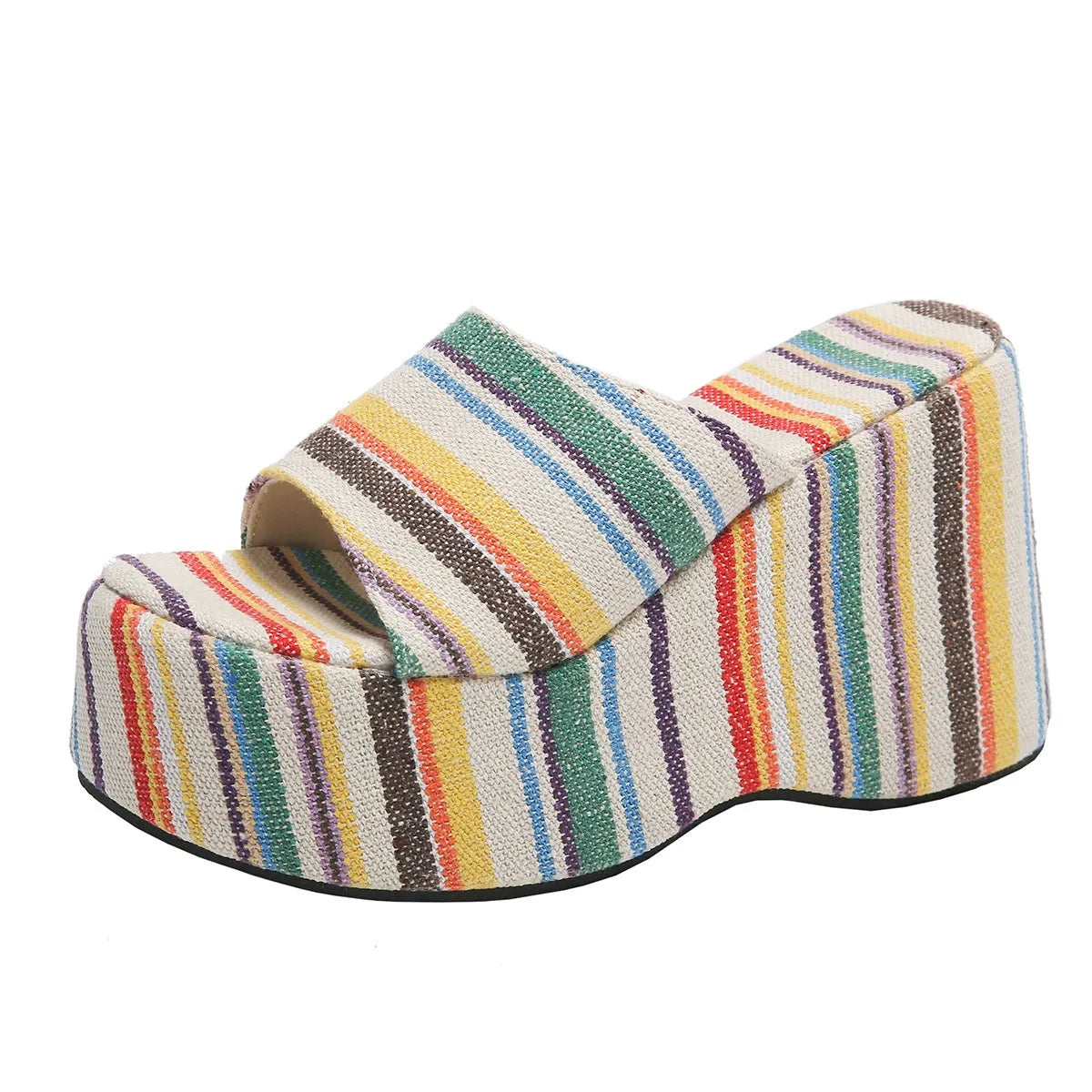 Striped Platform Wedge Sandals