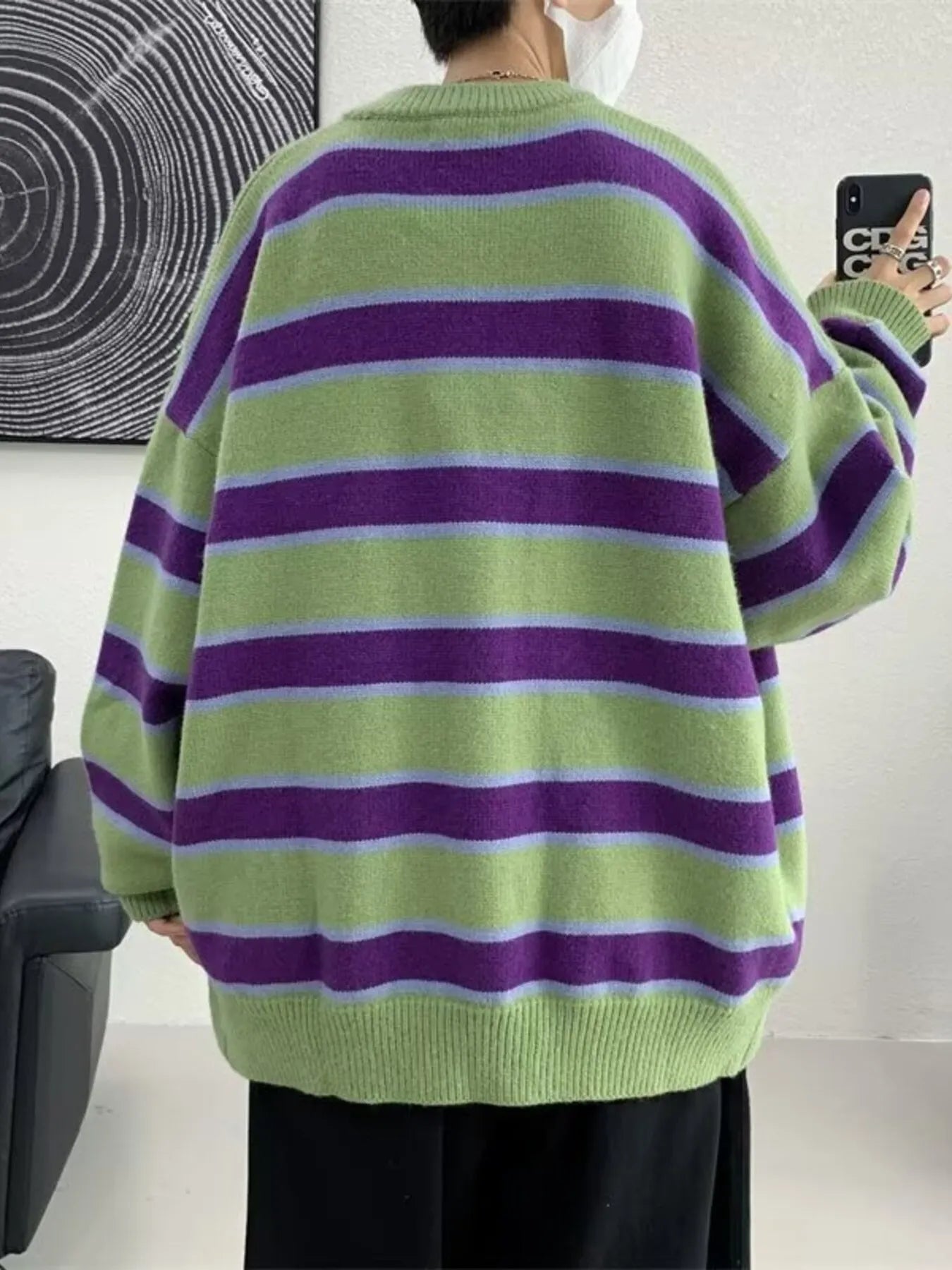 Men's Striped V-Neck Knitted Cardigan