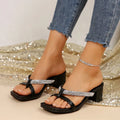 Rhinestone Embellished Block Heel Sandals