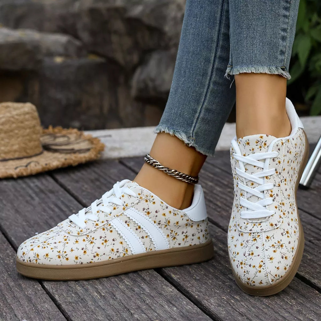 Floral Print Sneakers with Side Stripes