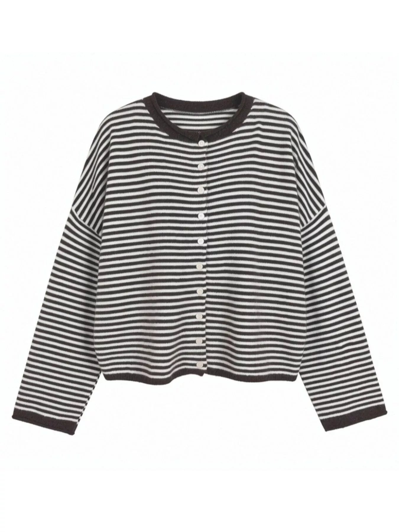 Button-Down Striped Knit Cardigan