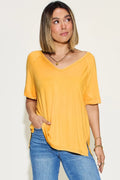 Basic Bae Full Size Bamboo Slit V-Neck Short Sleeve T-Shirt