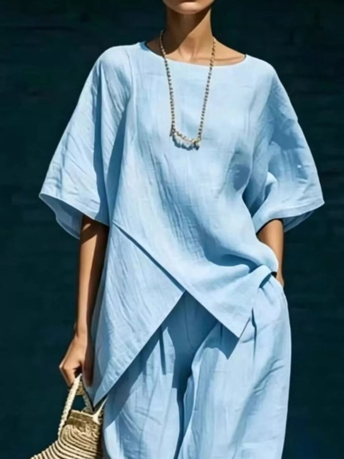 Full Size Asymmetric Top and Wide-Leg Pants Set Plus Size